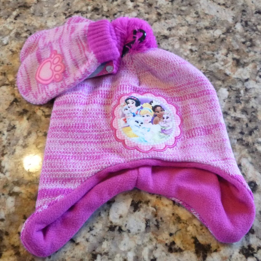 Toddler Girls Disney PALACE PETS Fleece Lined Trapper Hat & Mittens  2T-4T NWT